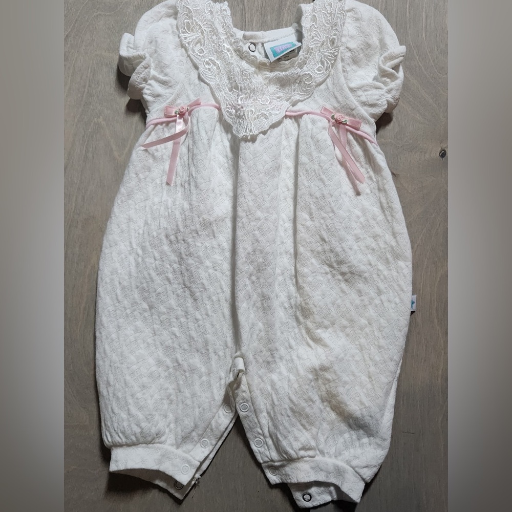 Vintage Little Me White Baby Romper with Pink Details